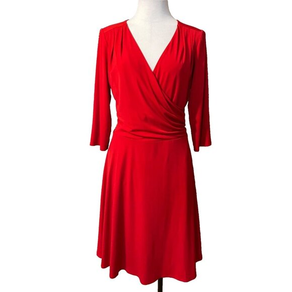 WHBM Dress 14 Red 3/4 Long Sleeve Stretch Career Church Washable - Picture 1 of 8